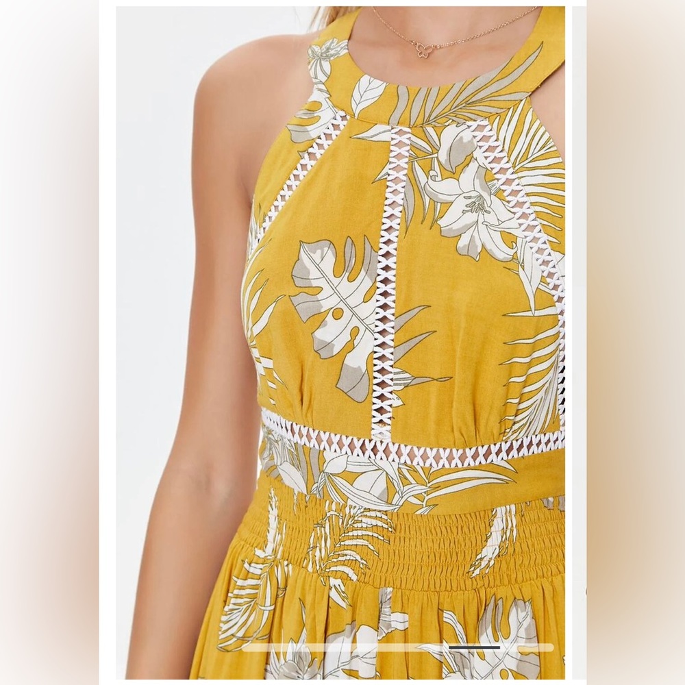 Forever 21 Woman’s Tropical Leaf Print Maxi Dress in Yellow Size M NWT - Picture 4 of 7